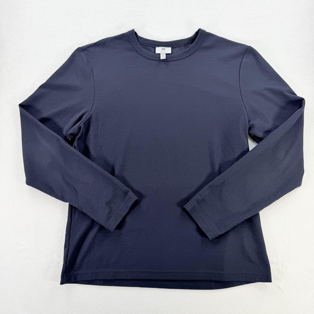 H&M Shirt Mens Medium Blue Long Sleeve Cotton Crewneck Basic Tee Layering